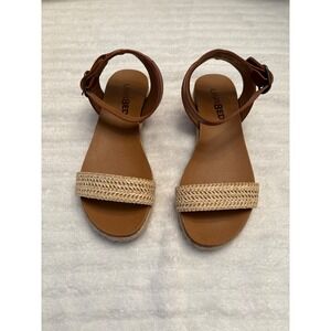 UNR8ED Womens Ankle Strap Espadrille Sandals Brown Woven Raffia Flat Shoes